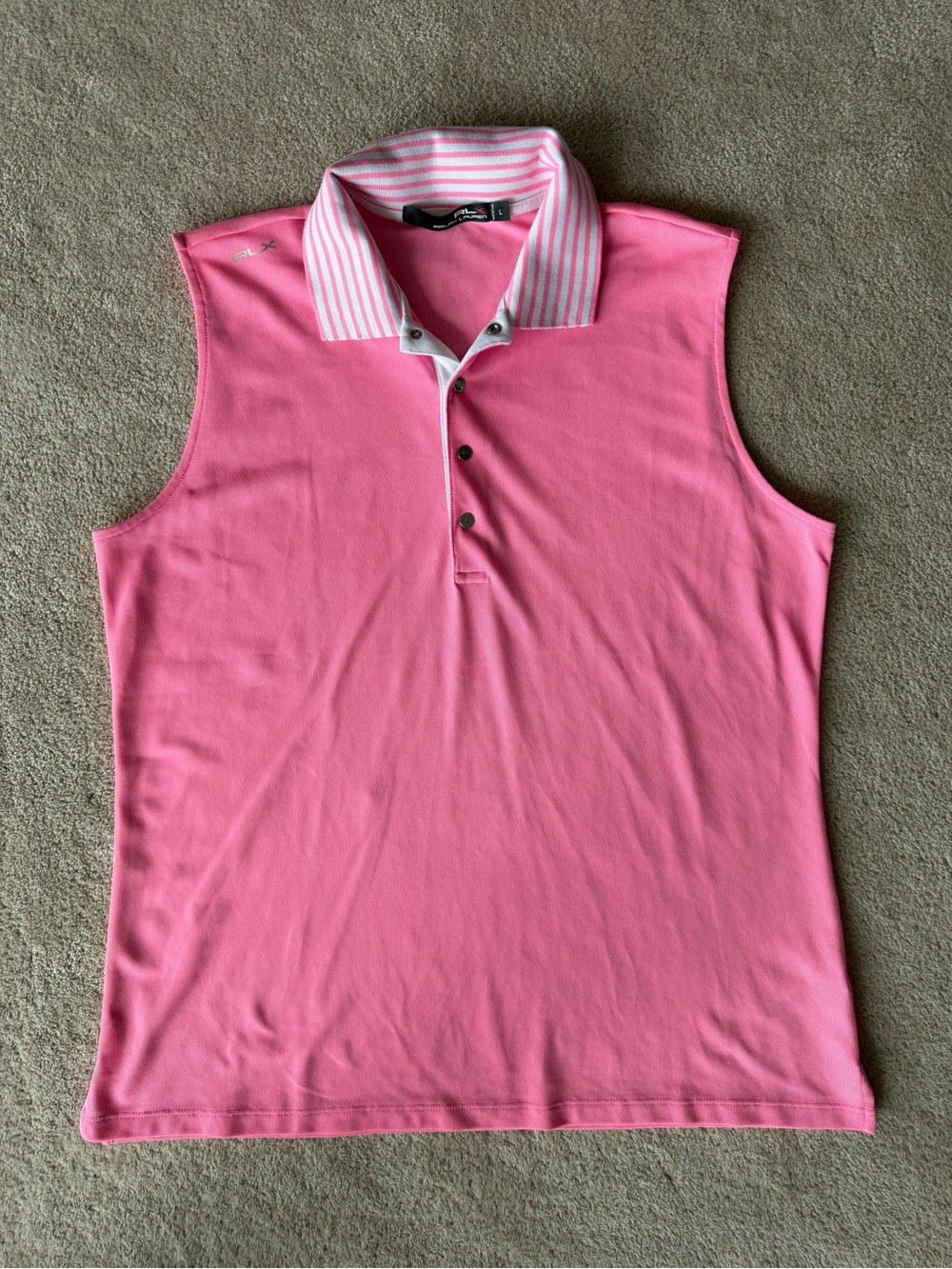 Ralph Lauren Pink and White Striped Collar Sleeveless Polo